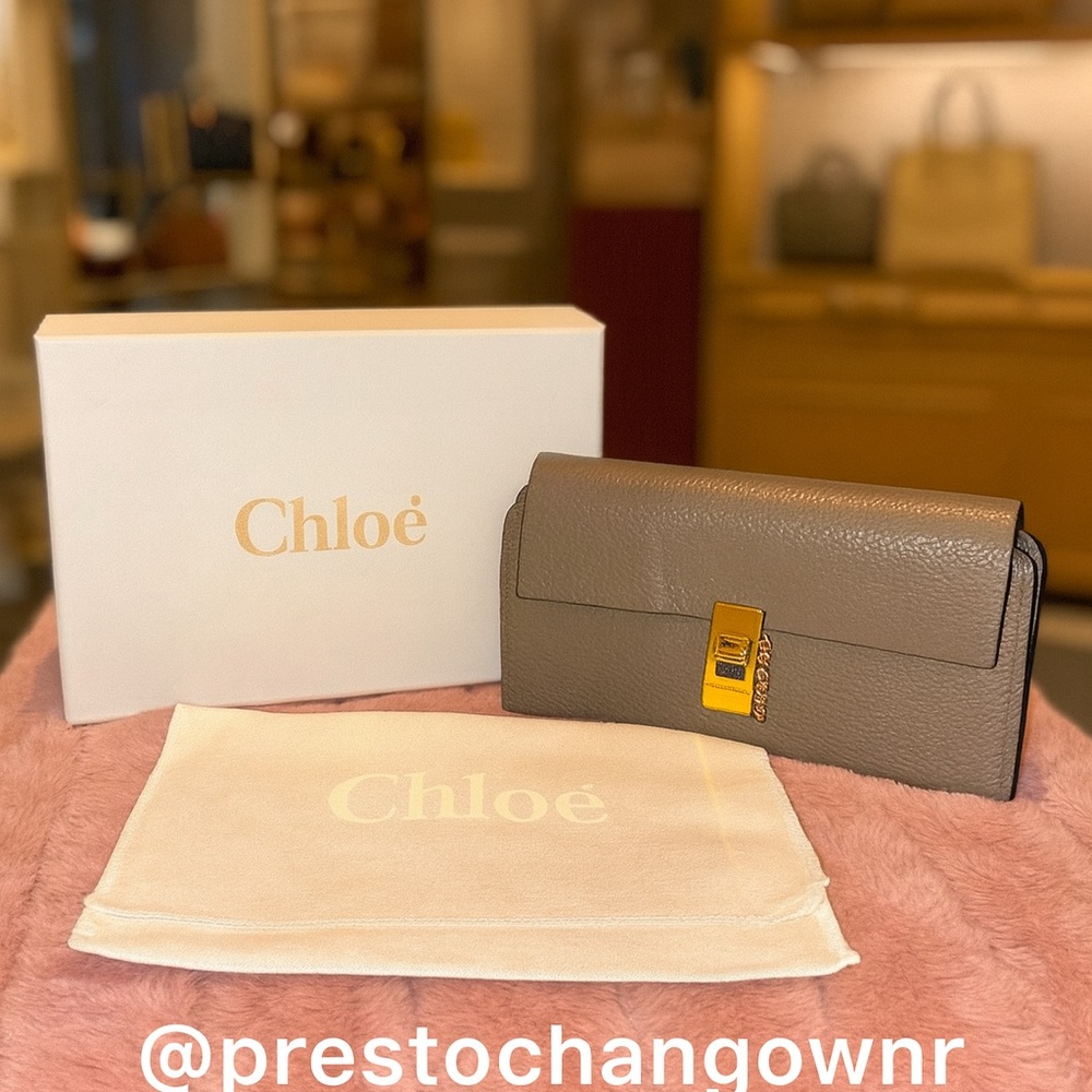 Chloé Drew Motty Grey Leather Long Wallet Set